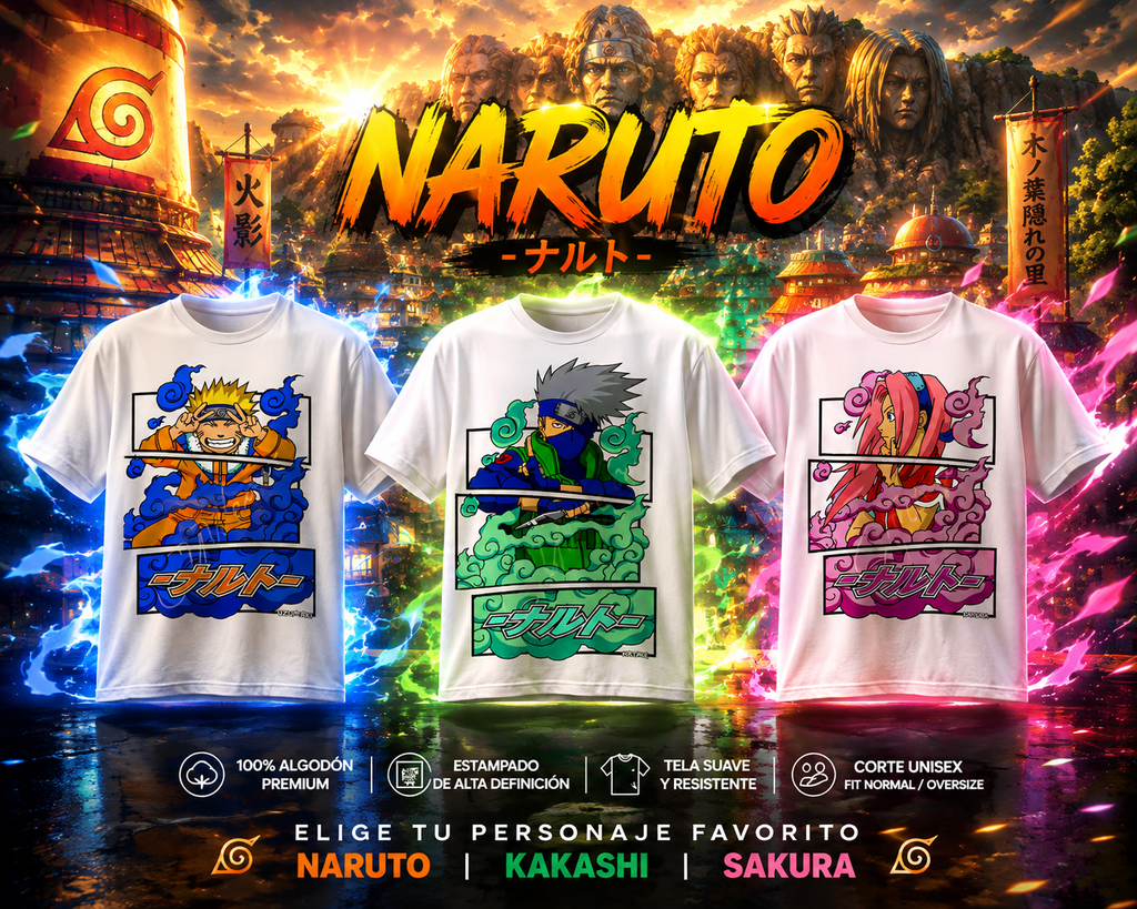 🍥✨ Playera Naruto – Elige tu Personaje Favorito 🥷🔥