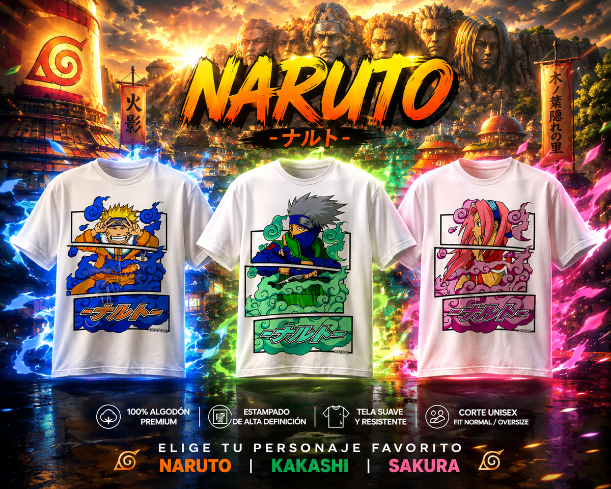 🍥✨ Playera Naruto – Elige tu Personaje Favorito 🥷🔥