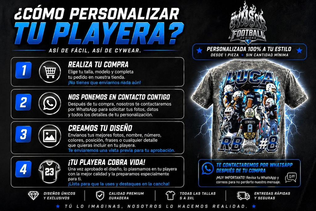 PLAYERA PERSONALIZADA FUTBOL AMERICANO-FIT NORMAL 🏈